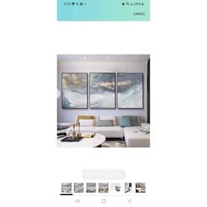 Set of 3 Abstract Wall Decor Art Paintings Black White Gray Gold 32"L x 24"W